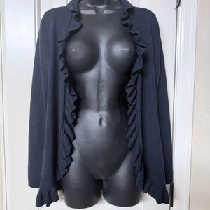 Brooks Brothers Small Women's navy Ruffled Sweater - merino wool